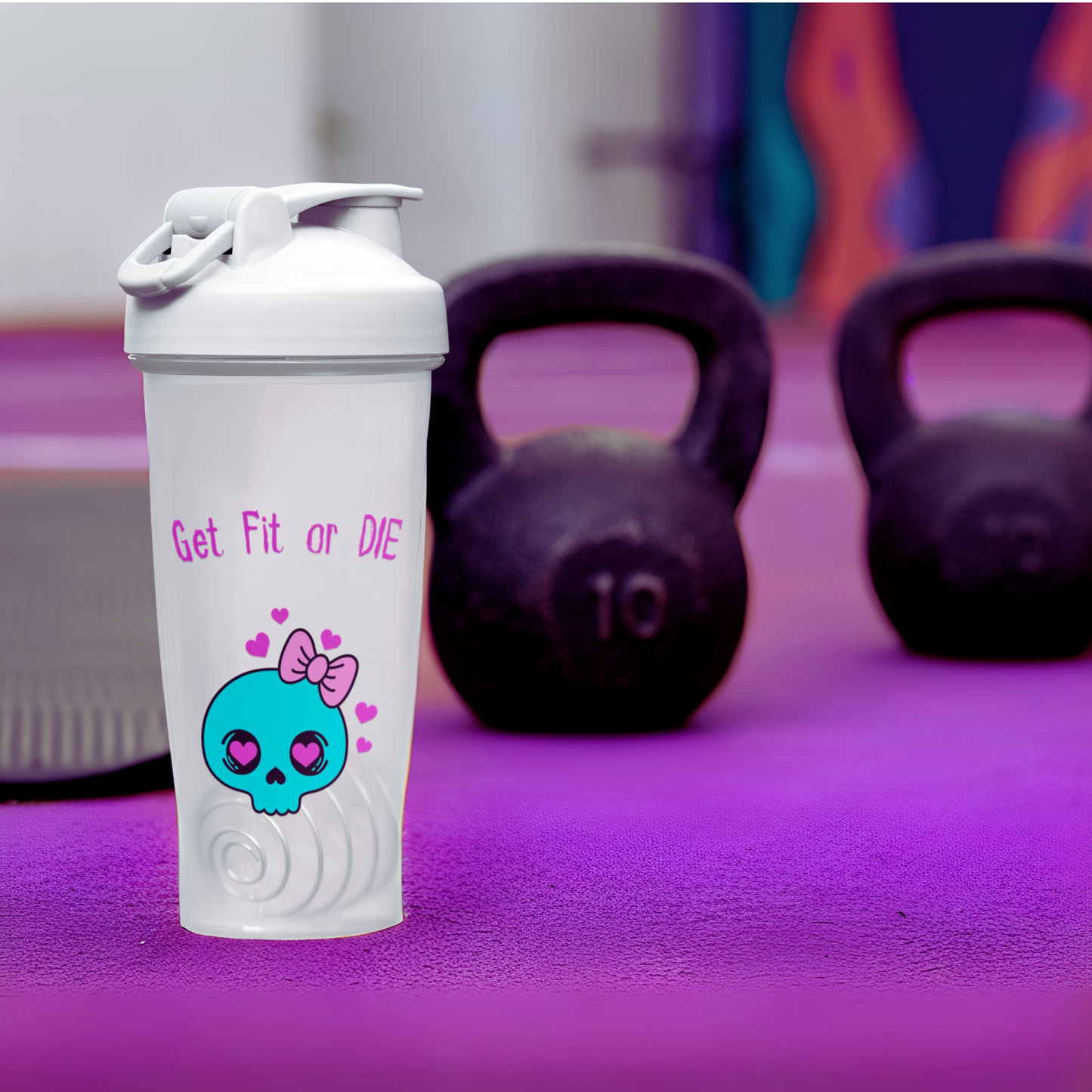 Get Fit or Die Protein Shaker | Nekrofit 24oz Blender Bottle | Girly Skull Gym Bottle | Workout & Fitness Accessory - Posh Goth - Mug