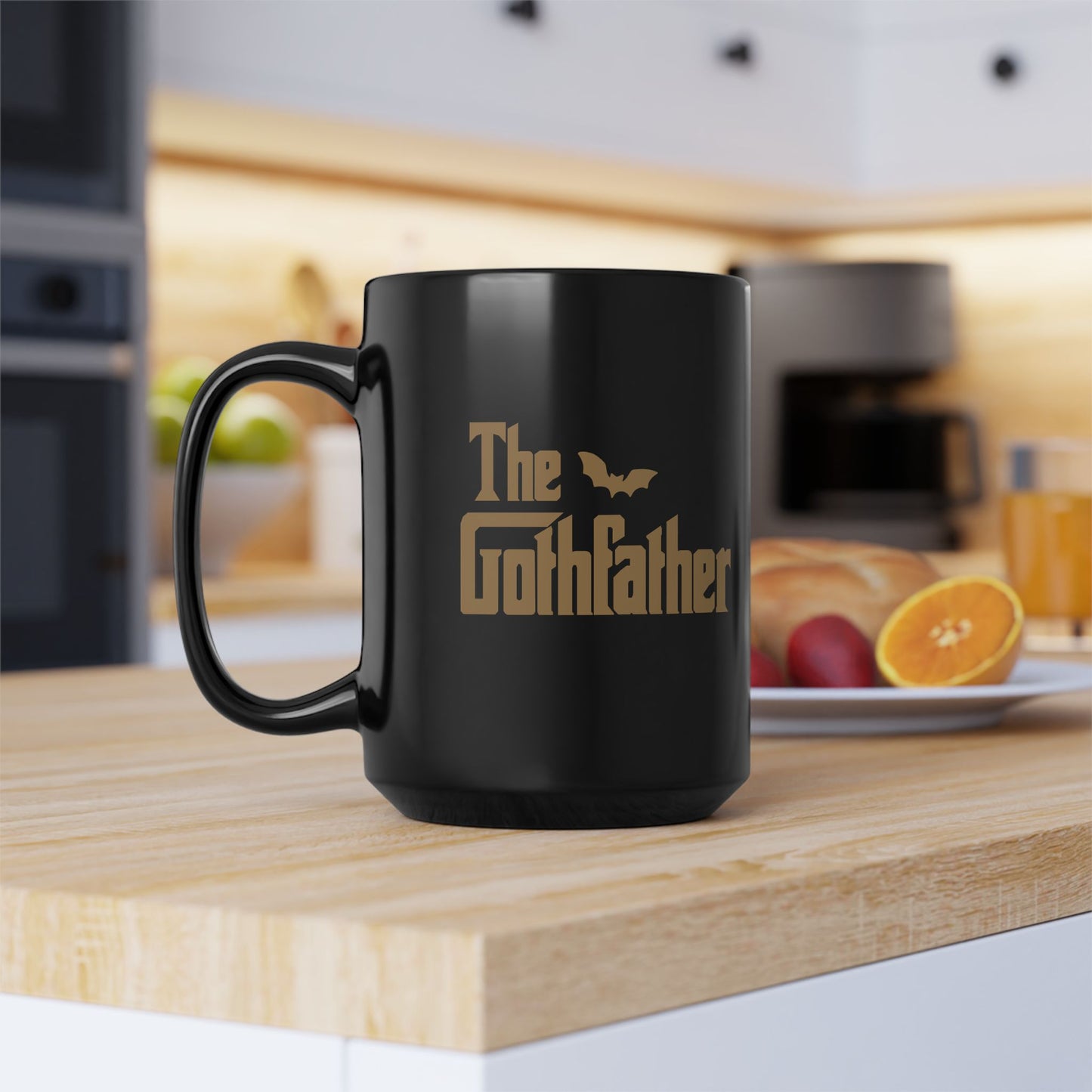 The Gothfather Black Coffee Mug 15 oz | Gothic Novelty Mug | Funny Dark Aesthetic Gift for Goths, Horror Fans & Coffee Lovers