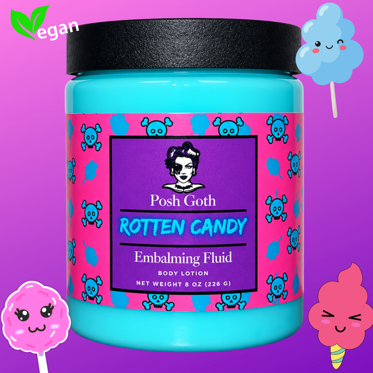 ROTTEN CANDY Body Lotion | Cotton Candy Berry Vanilla Scent | Goth Skincare | Gourmand Lotion | Posh Goth Bath & Body - Posh Goth - Goth Bath