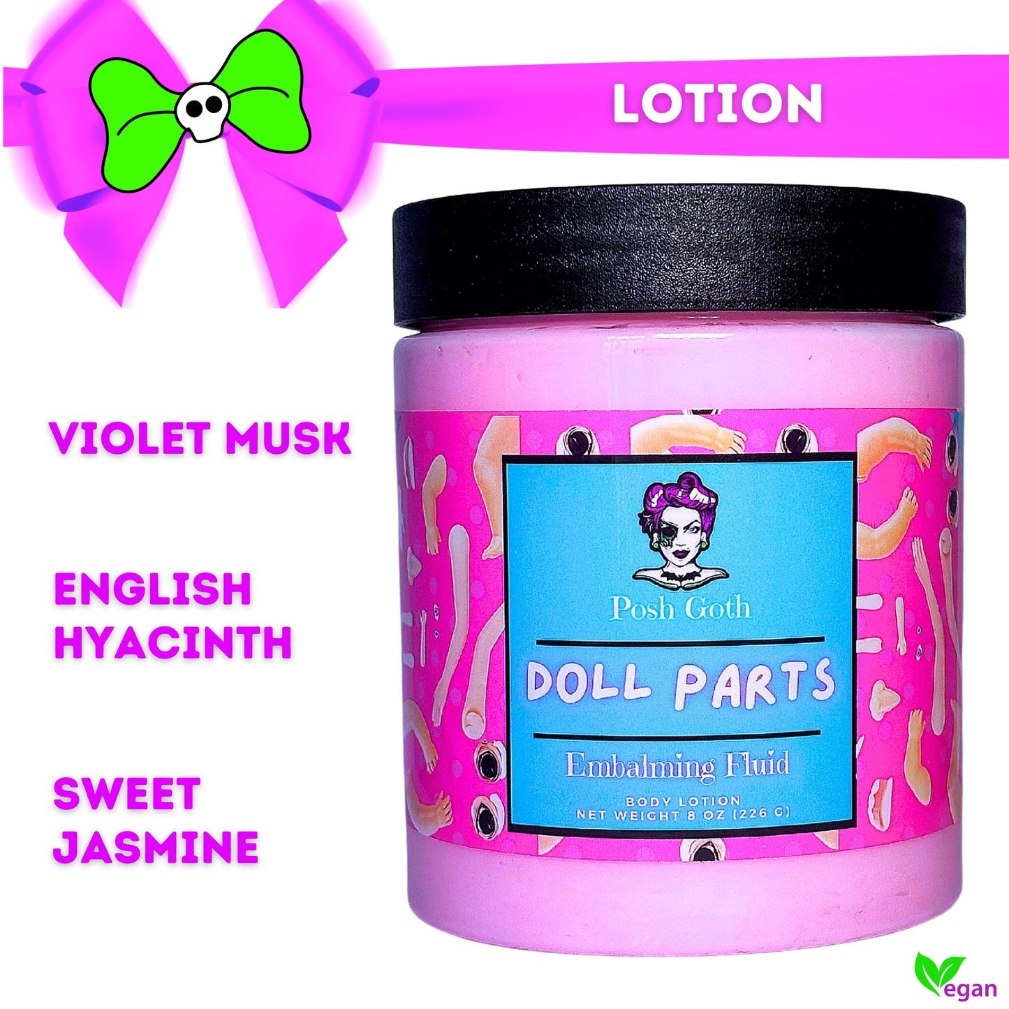 Doll Parts Body Lotion - Goth Floral Musk Lotion - Jasmine Violet Scent - Handmade Vegan Skincare - Witchy Gift - Dark Feminine Aesthetic