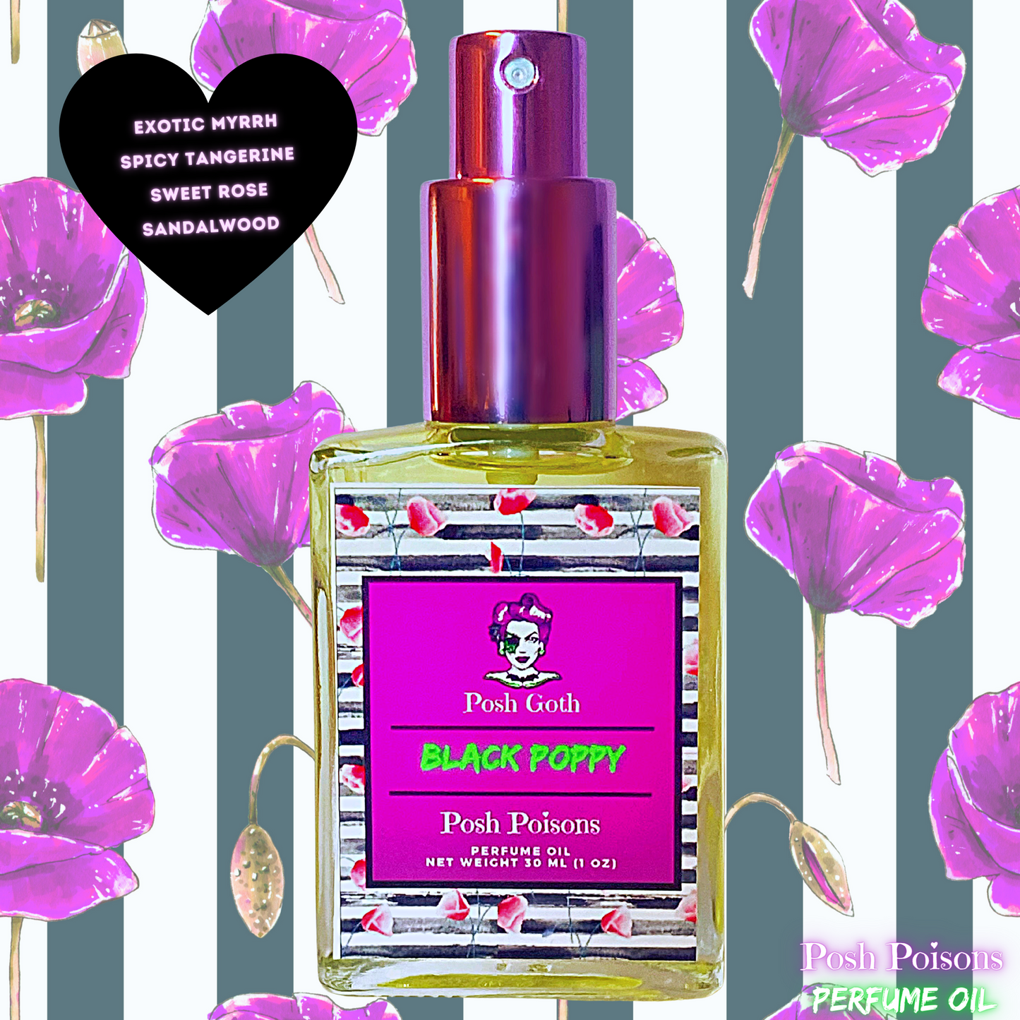 Black Poppy Opium Scented Gothic Perfume 1 oz spray - Posh Goth - Gothic Perfume