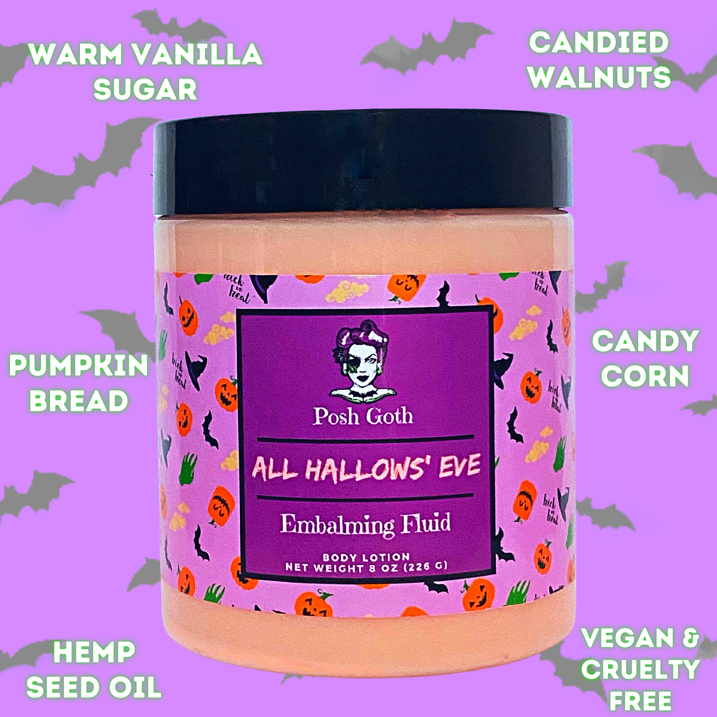 All Hallows' Eve Body Lotion | Pumpkin Gourmand Scent | Witchy Autumn Skincare | Posh Goth Vegan Lotion