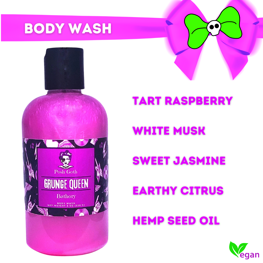 Grunge Queen Body Wash – Raspberry, Jasmine and White Musk | Goth Beauty | Witchy Bath & Body