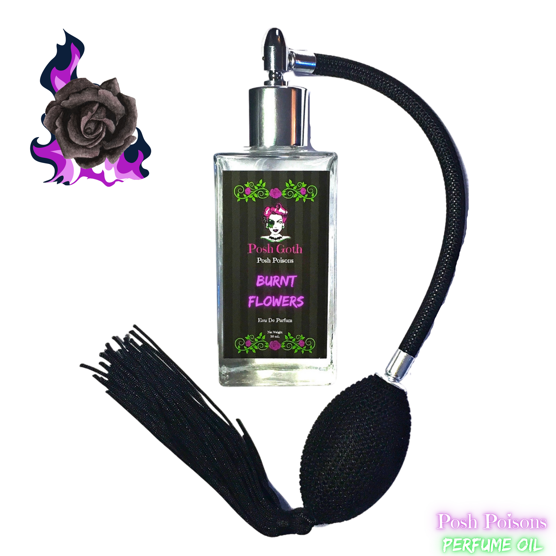 Burnt Flowers Floral Scented Gothic 50 mL bulb atomizer spray bottle - Posh Goth - Gothic Perfume