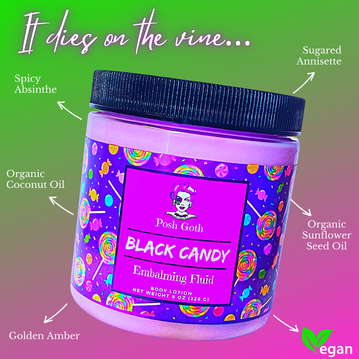 BLACK CANDY Licorice Scented Embalming Fluid Gothic Body Lotion by Posh Goth - Posh Goth - Goth Soap