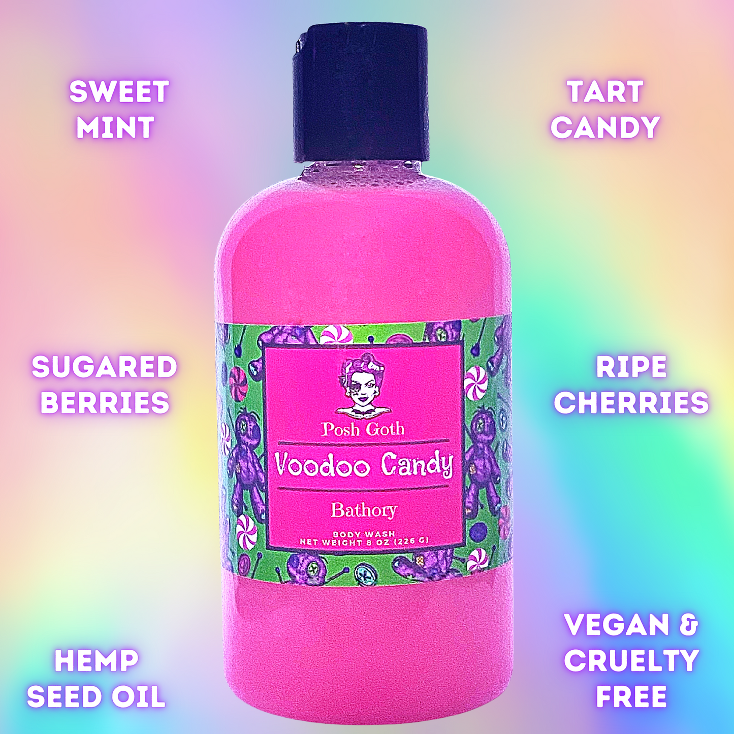 VOODOO CANDY Shimmering Bubble Bath & Body Wash | Tart Berry & Peppermint | Witchy Bath & Body | Goth Beauty