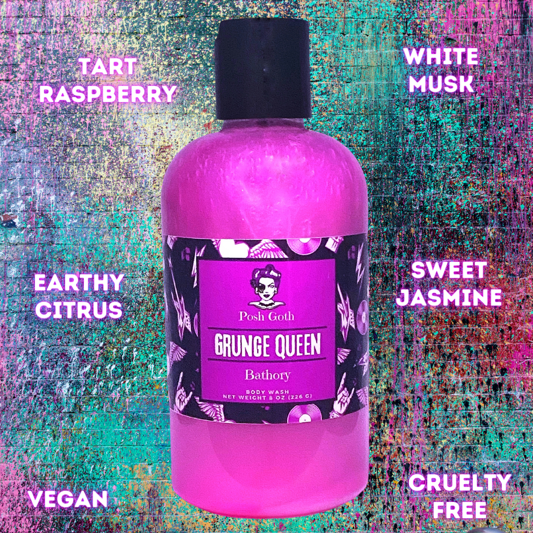 Grunge Queen Body Wash – Raspberry, Jasmine and White Musk | Goth Beauty | Witchy Bath & Body