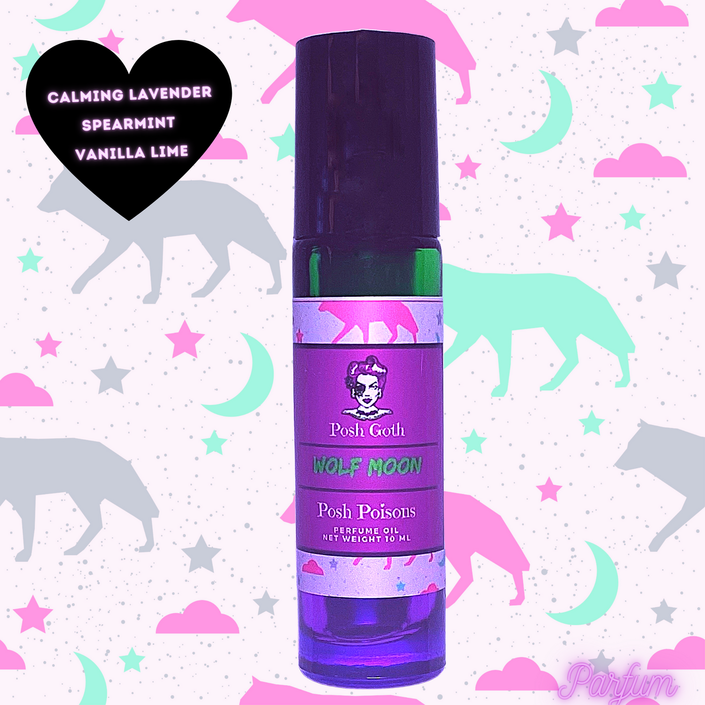Wolf Moon Lavender Spearmint Gothic Victorian Aromatherapy Perfume 10 ml roller ball bottle - Posh Goth - Gothic Perfume