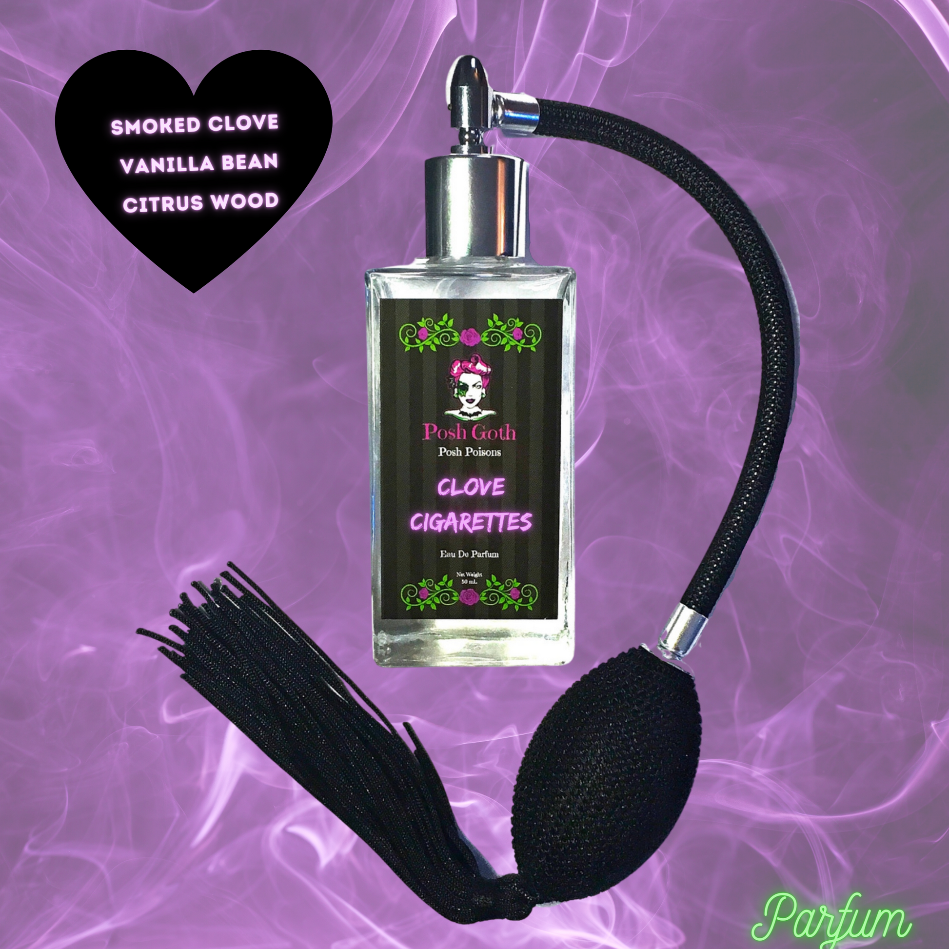 Clove Cigarettes Gothic Perfume 50 mL bulb atomizer spray bottle - Posh Goth - Gothic Perfume