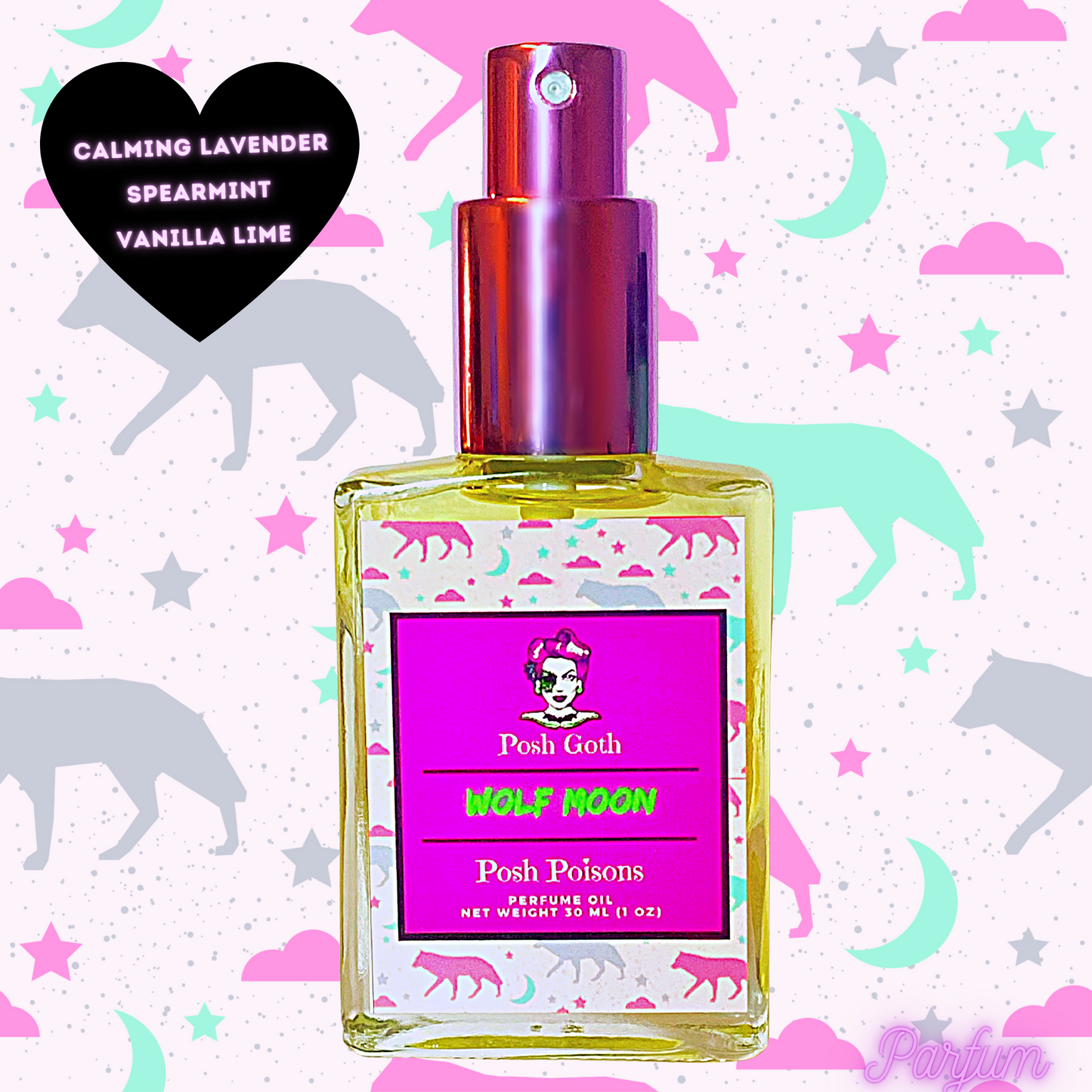 Wolf Moon Gothic Lavender Spearmint Aromatherapy Perfume Spray 1 oz - Posh Goth - Gothic Perfume