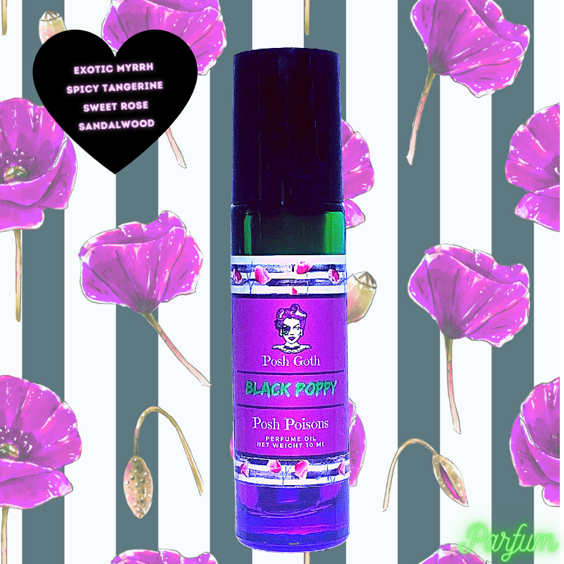 Black Poppy Opium Scented Gothic Roller Ball Perfume 10 mL - Posh Goth - Gothic Perfume