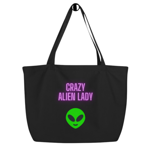 CRAZY ALIEN LADY Large Organic Tote Bag by Posh Goth - Posh Goth - Tote Bag 