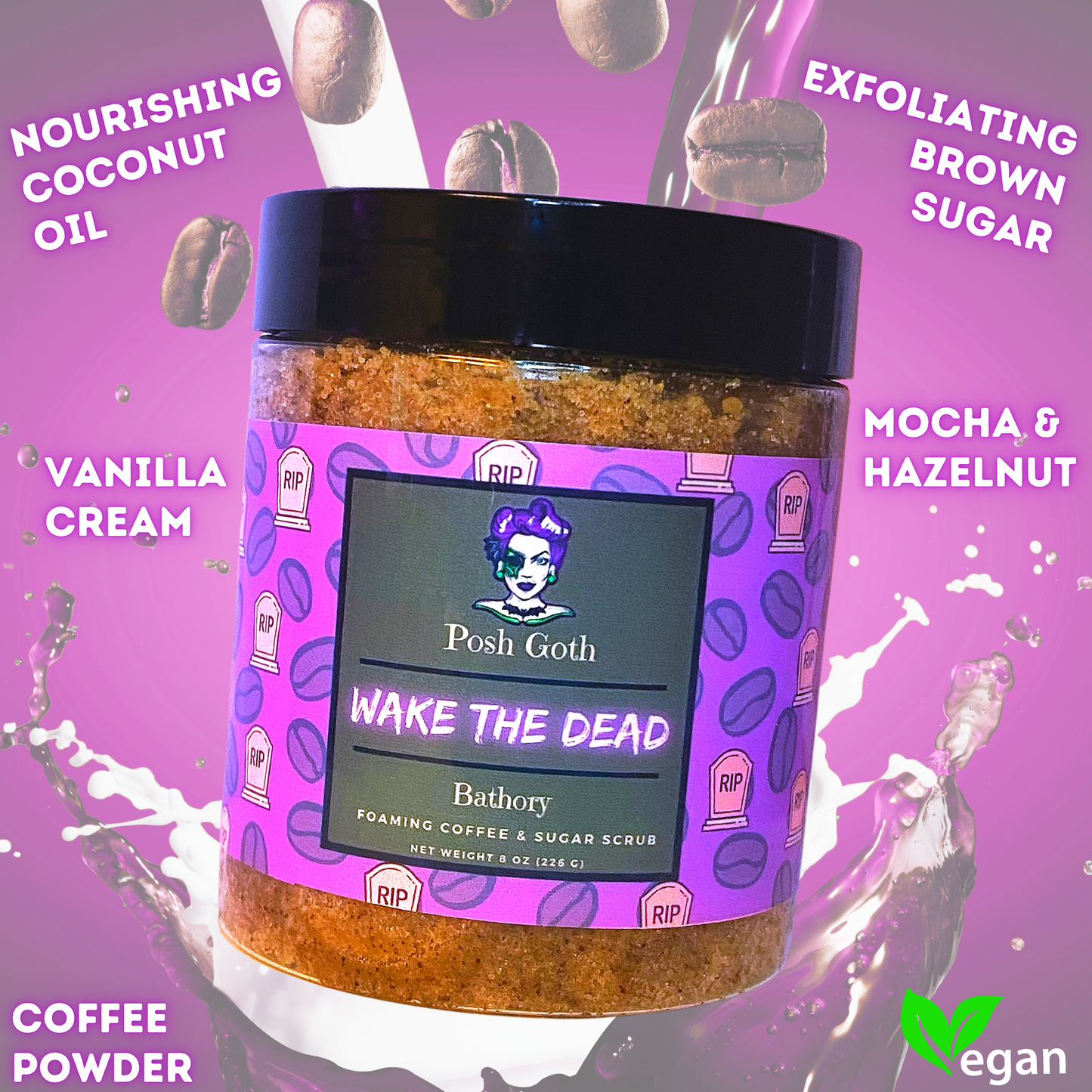 Foaming Coffee Sugar Scrub - WAKE THE DEAD Scent - Posh Goth Bath Care