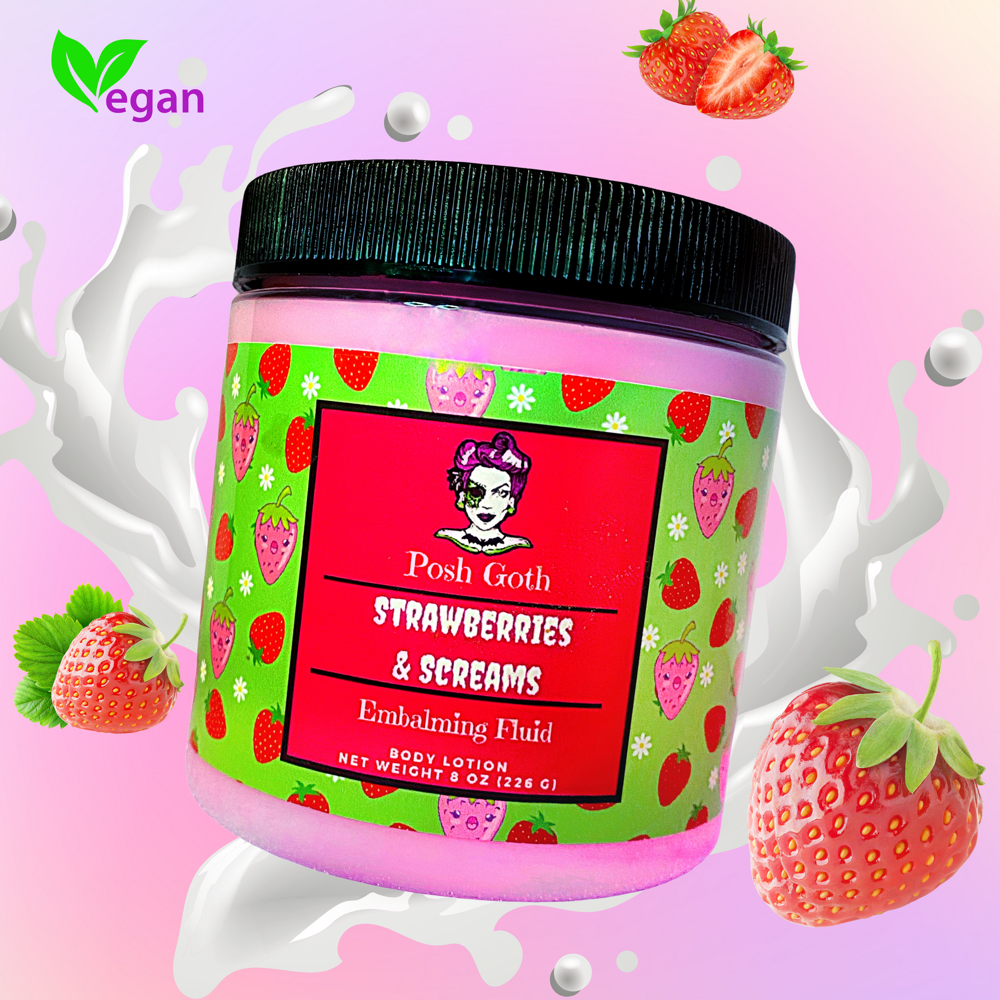 STRAWBERRIES & SCREAMS Strawberry Shortcake Scented Body Lotion - Posh Goth -