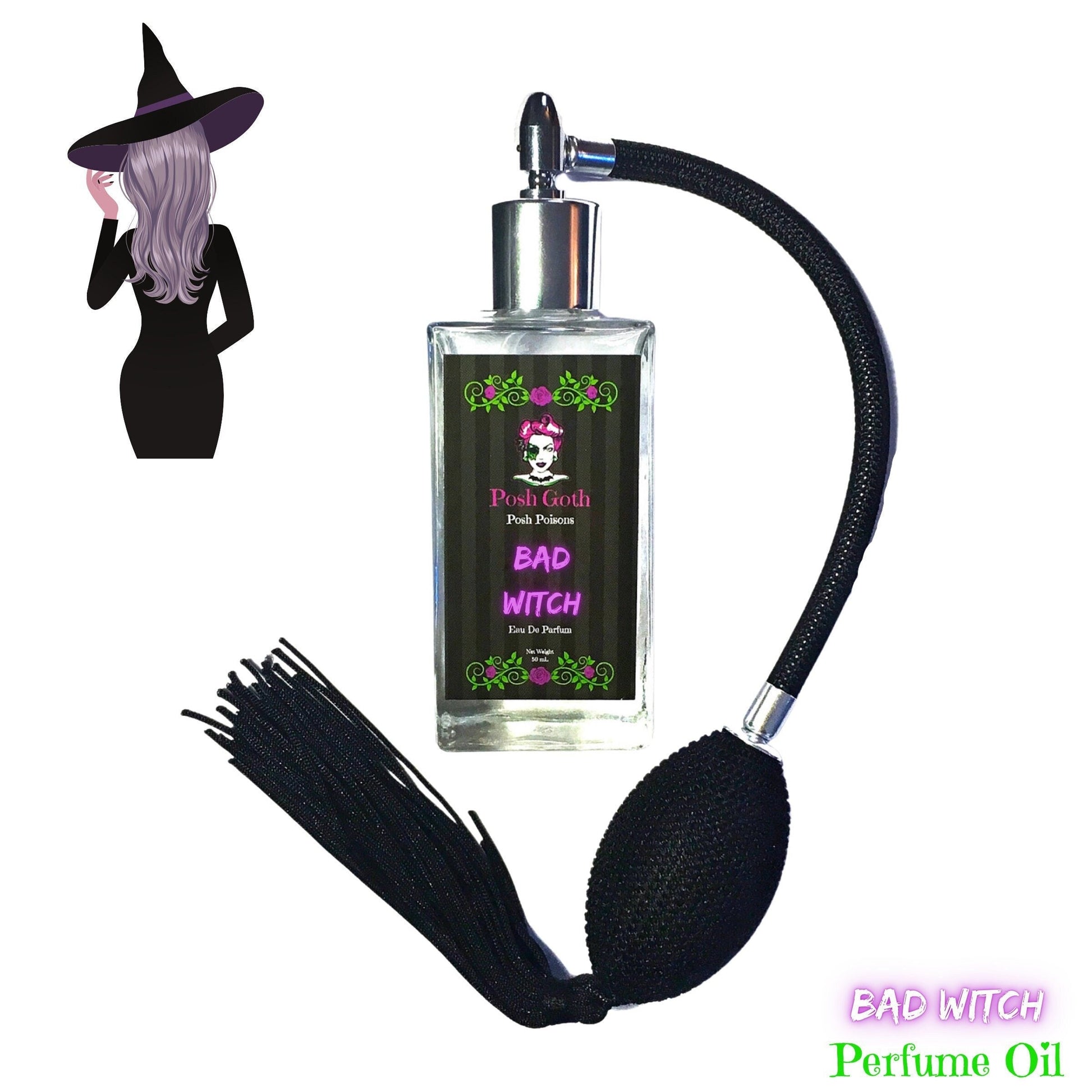 Bad Witch Pink Sugar Scented Gothic Perfume 50 mL - Vintage Bulb Perfume Bottle - Posh Goth -