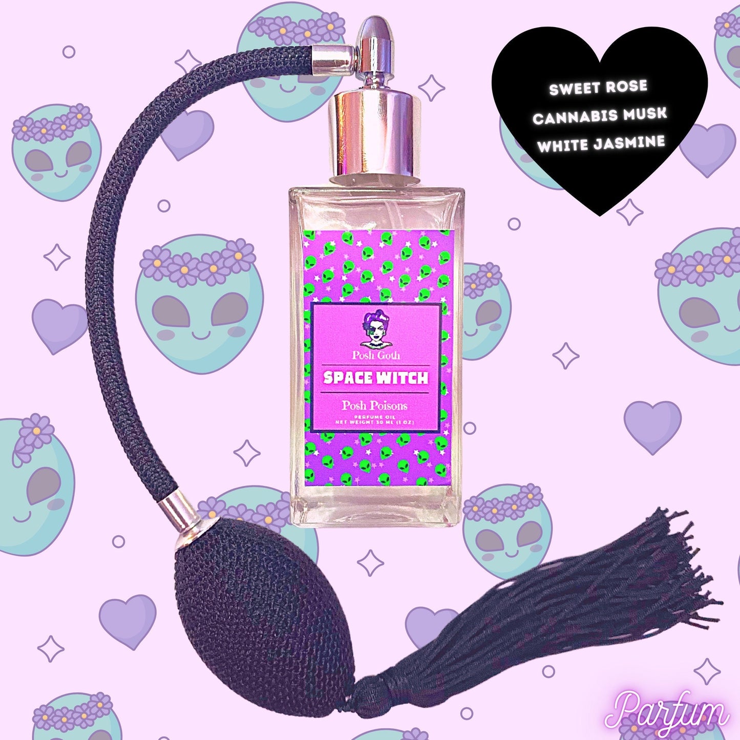 SPACE WITCH Rose Musk & Jasmine Gothic Perfume 50 ml bulb spray