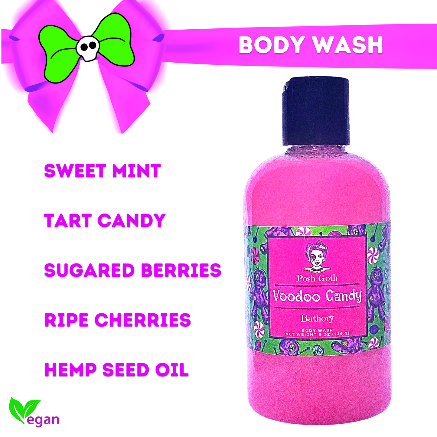 VOODOO CANDY Shimmering Bubble Bath & Body Wash | Tart Berry & Peppermint | Witchy Bath & Body | Goth Beauty