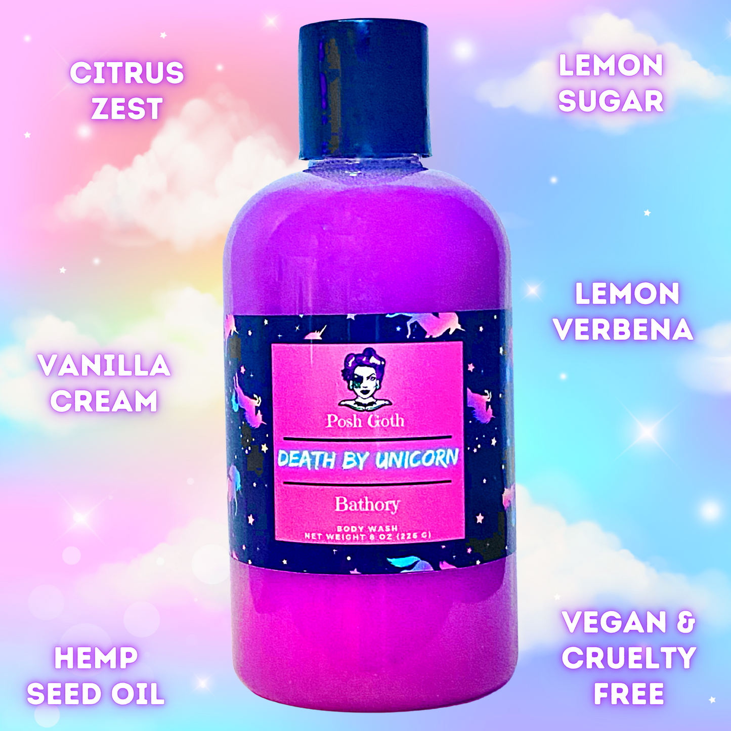 Death by Unicorn Bubble Bath | Fruity Scent Body Wash | Witchy Bath & Body | Goth Beauty | Shimmering Vegan Skincare