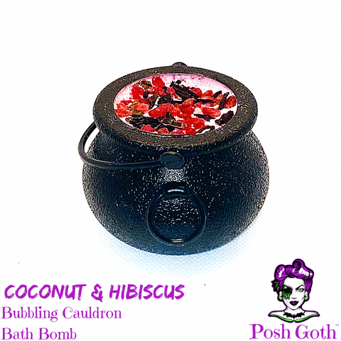 Tropical Hibiscus and Coconut Scent Bubbling Cauldron Bath Bomb - Posh Goth - Goth Bath Bomb