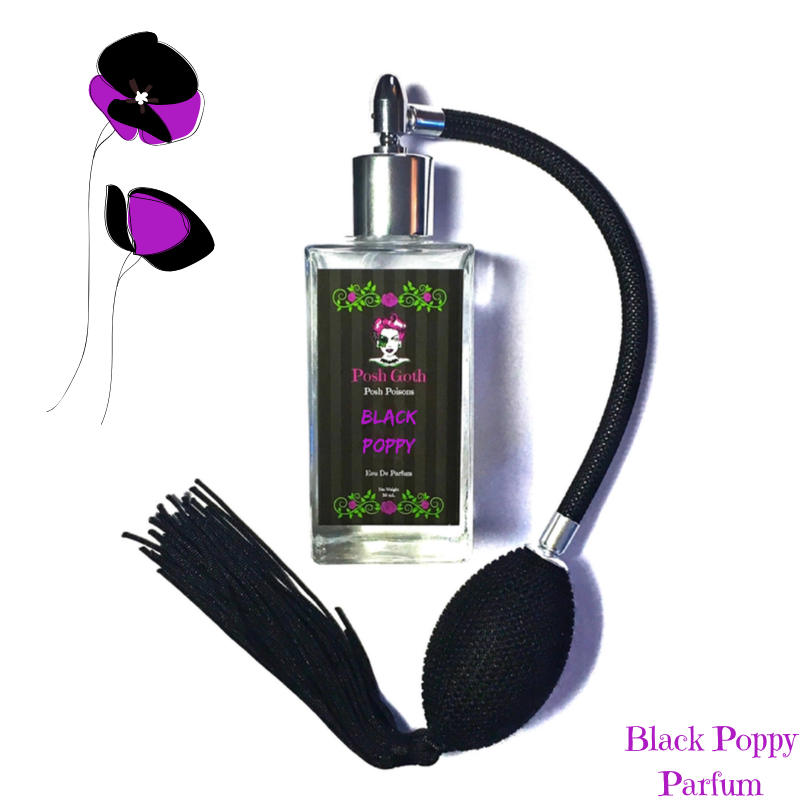 Black Poppy Musk Scented Gothic Perfume 50 ml bulb spray - Posh Goth - Goth Perfume
