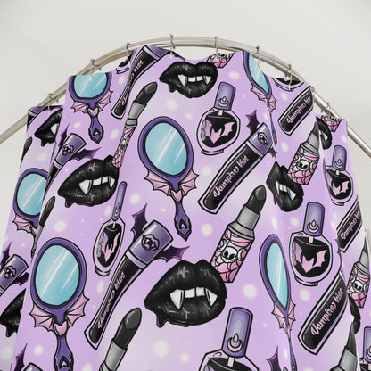 Pastel Goth Vampire Makeup Shower Curtain - Kawaii Gothic Bathroom Decor - Cute Horror Aesthetic - Spooky Glam Gift - Alternative Home Accessory