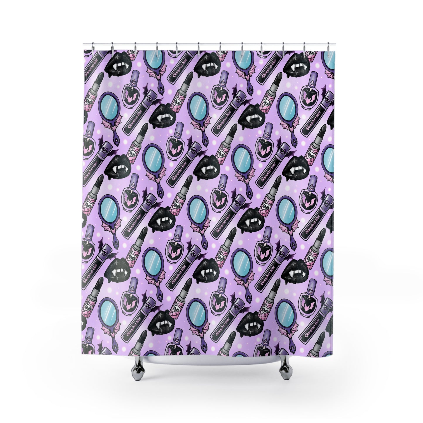 Pastel Goth Vampire Makeup Shower Curtain - Kawaii Gothic Bathroom Decor - Cute Horror Aesthetic - Spooky Glam Gift - Alternative Home Accessory