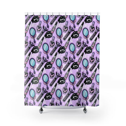 Pastel Goth Vampire Makeup Shower Curtain - Kawaii Gothic Bathroom Decor - Cute Horror Aesthetic - Spooky Glam Gift - Alternative Home Accessory
