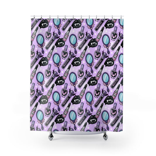 Pastel Goth Vampire Makeup Shower Curtain - Kawaii Gothic Bathroom Decor - Cute Horror Aesthetic - Spooky Glam Gift - Alternative Home Accessory