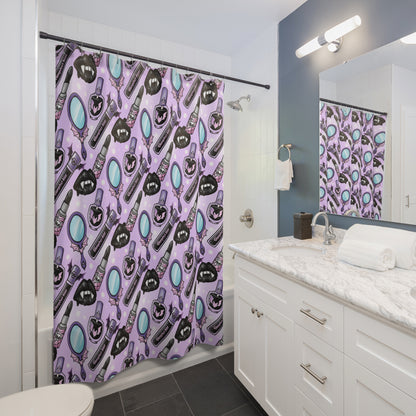 Pastel Goth Vampire Makeup Shower Curtain - Kawaii Gothic Bathroom Decor - Cute Horror Aesthetic - Spooky Glam Gift - Alternative Home Accessory