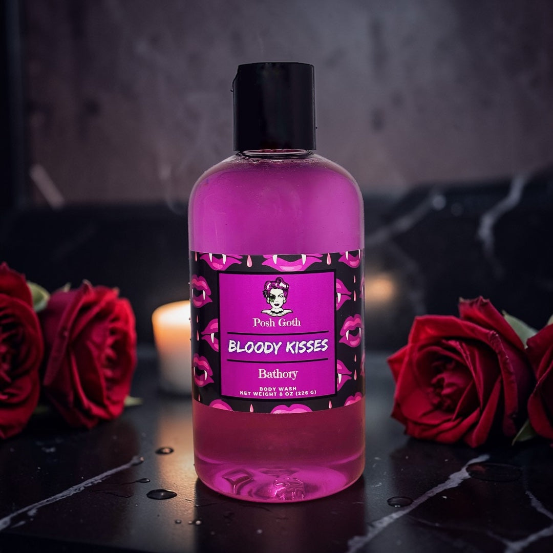 Bloody Kisses Body Wash | Raspberry Strawberry Vanilla Musk | Goth Beauty | Witchy Bath & Body | Vegan Shower Gel - Posh Goth -  