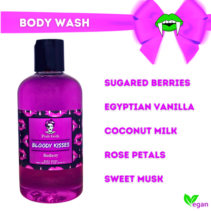Bloody Kisses Body Wash | Raspberry Strawberry Vanilla Musk | Goth Beauty | Witchy Bath & Body | Vegan Shower Gel - Posh Goth -  