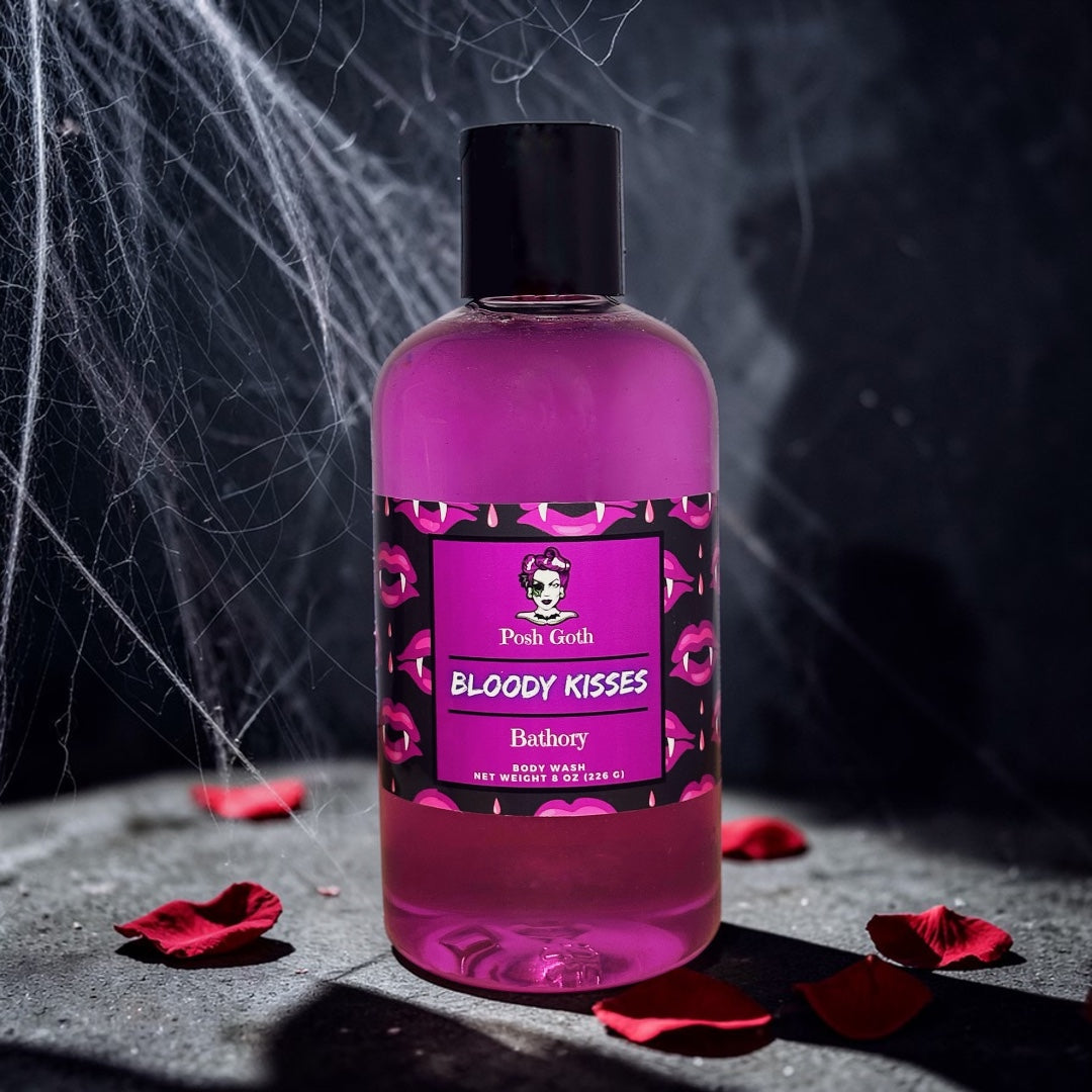 Bloody Kisses Body Wash | Raspberry Strawberry Vanilla Musk | Goth Beauty | Witchy Bath & Body | Vegan Shower Gel - Posh Goth -  