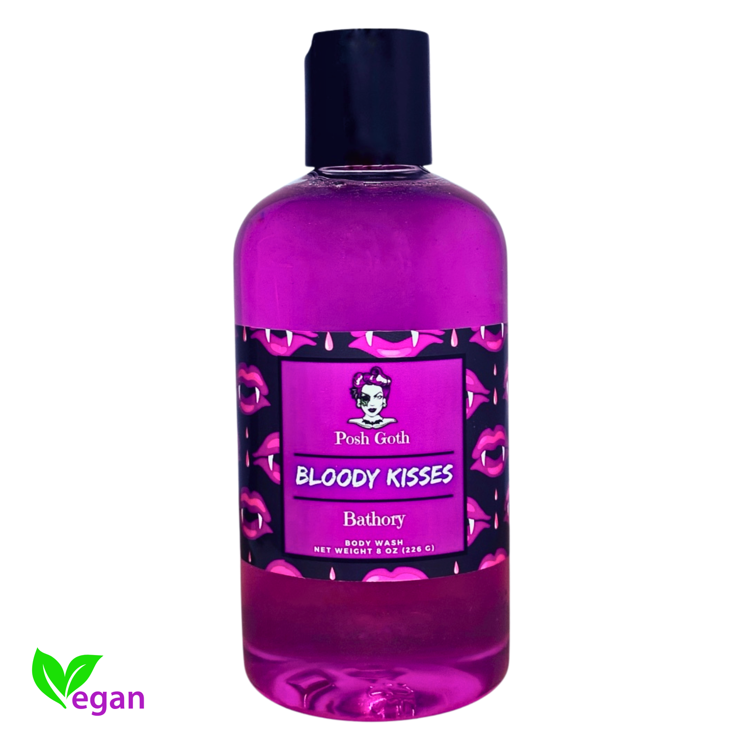 Bloody Kisses Body Wash | Raspberry Strawberry Vanilla Musk | Goth Beauty | Witchy Bath & Body | Vegan Shower Gel - Posh Goth -  