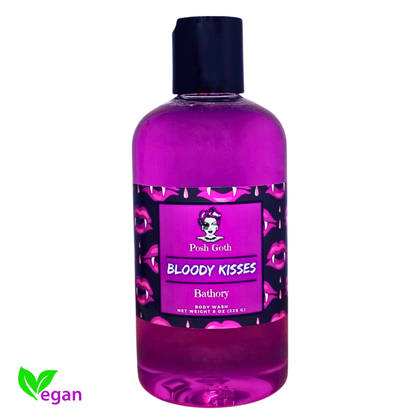 Bloody Kisses Body Wash | Raspberry Strawberry Vanilla Musk | Goth Beauty | Witchy Bath & Body | Vegan Shower Gel - Posh Goth -  