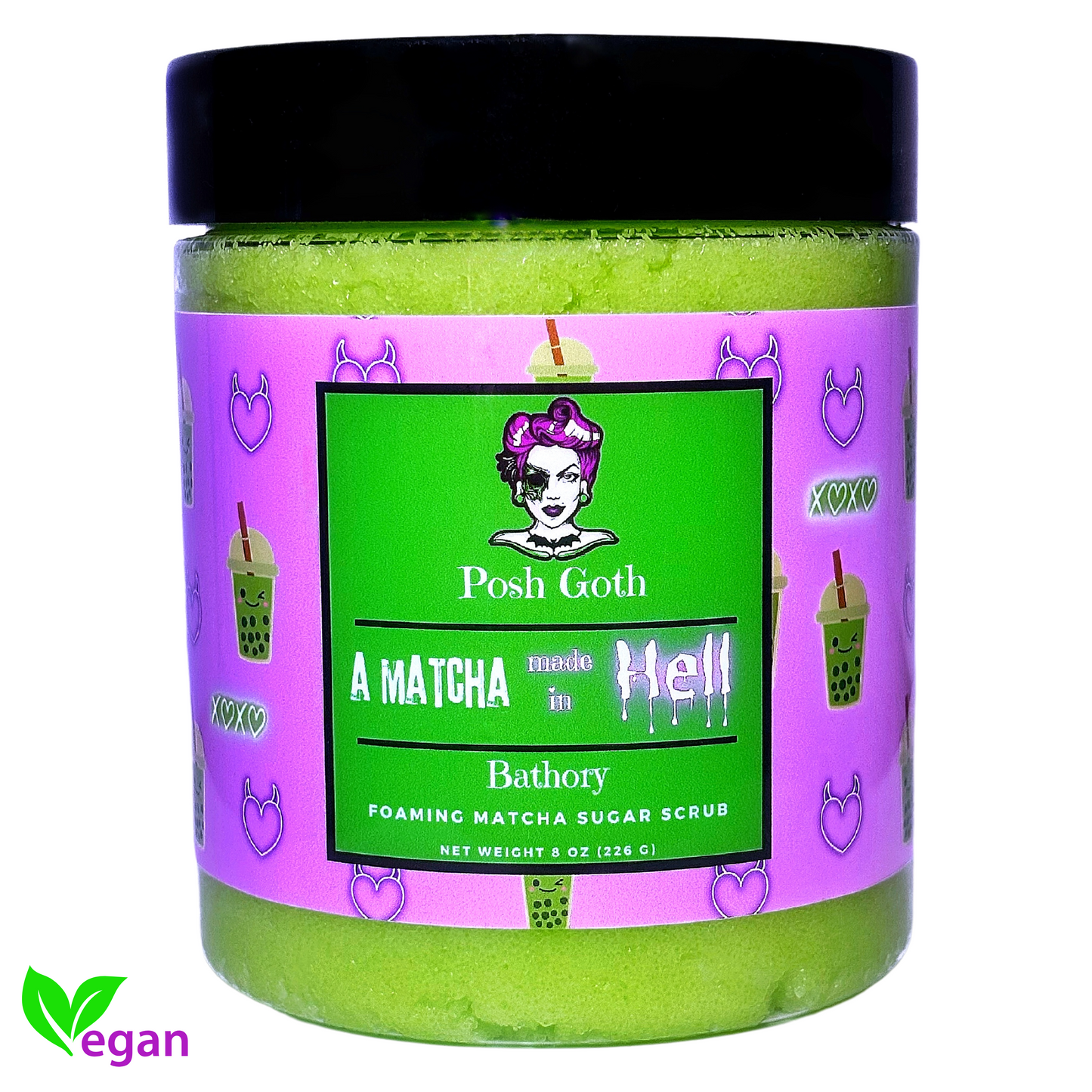 Witchy Sugar Scrub – Matcha Made in Hell | Green Tea Exfoliating Scrub | Floral Musk Scent | Goth Self-Care Gift