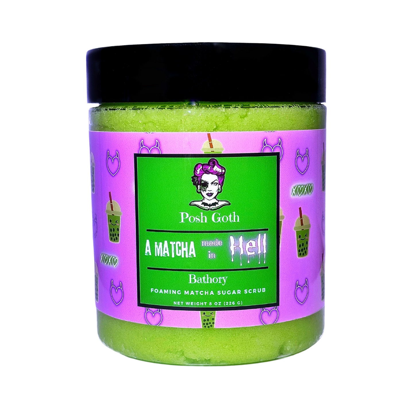 Witchy Sugar Scrub – Matcha Made in Hell | Green Tea Exfoliating Scrub | Floral Musk Scent | Goth Self-Care Gift