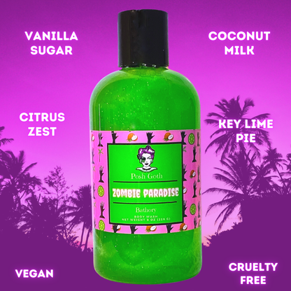 Zombie Paradise Body Wash – Coconut Cream and Key Lime | Witchy Bath and Body | Goth Beauty Vegan Wash - Posh Goth -  