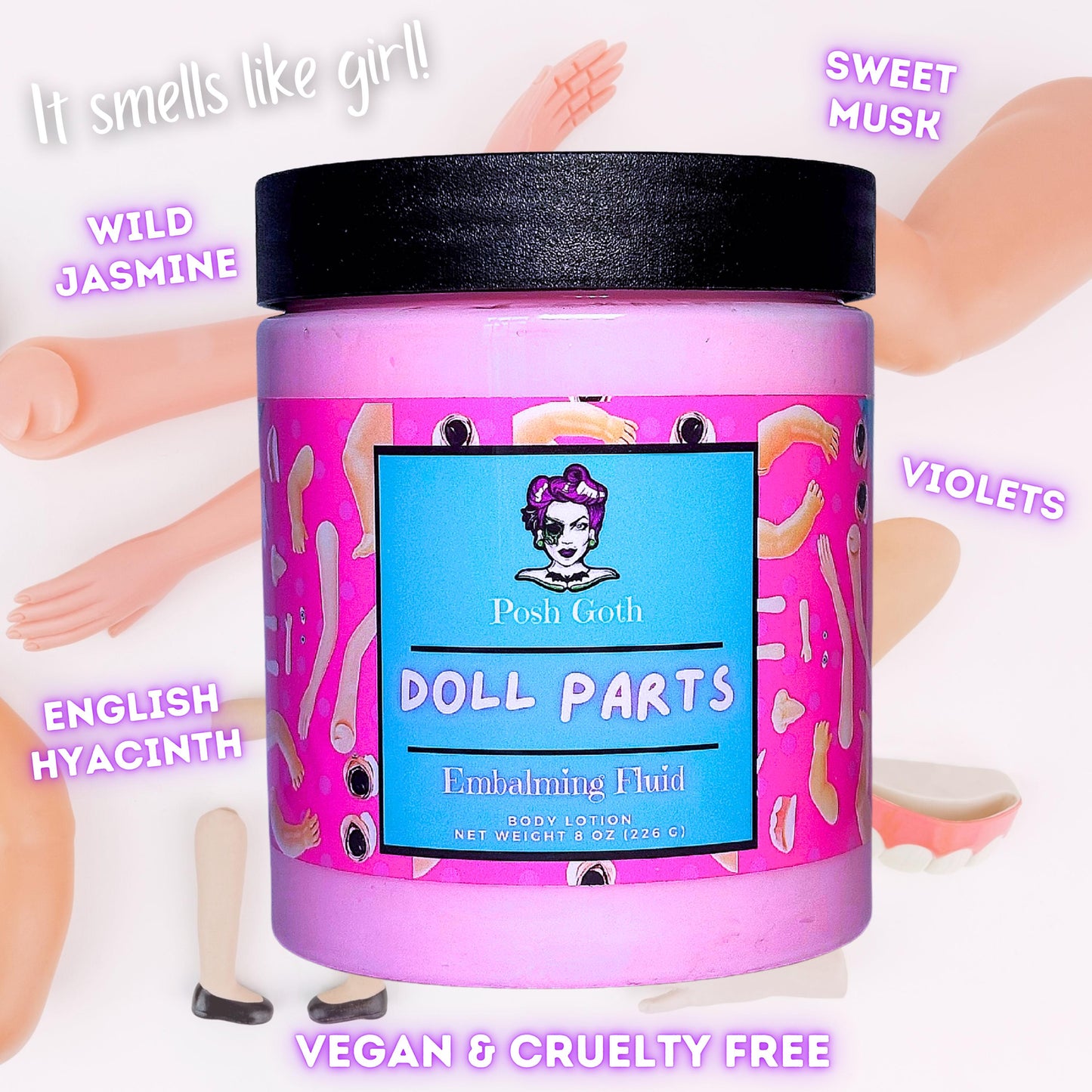 Doll Parts Body Lotion - Goth Floral Musk Lotion - Jasmine Violet Scent - Handmade Vegan Skincare - Witchy Gift - Dark Feminine Aesthetic