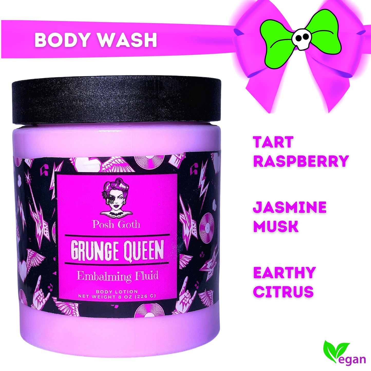 Grunge Queen Body Lotion – Raspberry, Jasmine and White Musk | Goth Grunge Beauty | Witchy Bath & Body