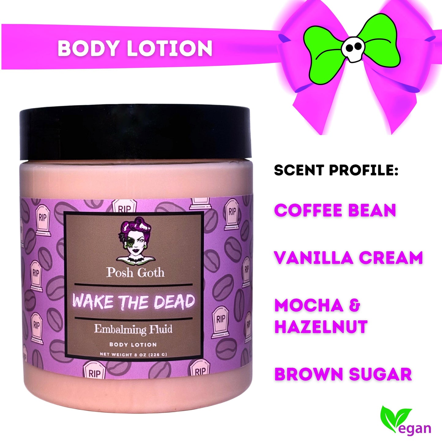 Wake the Dead Body Lotion - Coffee Scented Moisturizer - Goth Skincare - Witchy Self Care Gift - Hydrating Vegan Lotion - Spooky Beauty - Posh Goth - Goth Lotion 