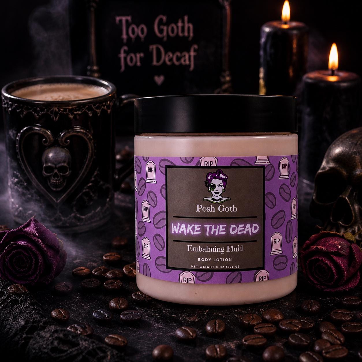 Wake the Dead Body Lotion - Coffee Scented Moisturizer - Goth Skincare - Witchy Self Care Gift - Hydrating Vegan Lotion - Spooky Beauty - Posh Goth - Goth Lotion 