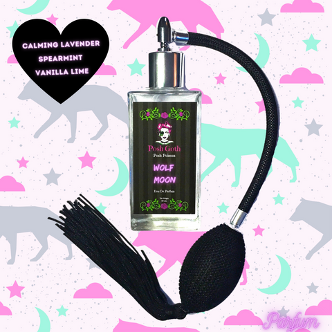 Wolf Moon Gothic Lavender Spearmint Aromatherapy Perfume 50 mL bulb atomizer spray bottle. - Posh Goth - Gothic Perfume 