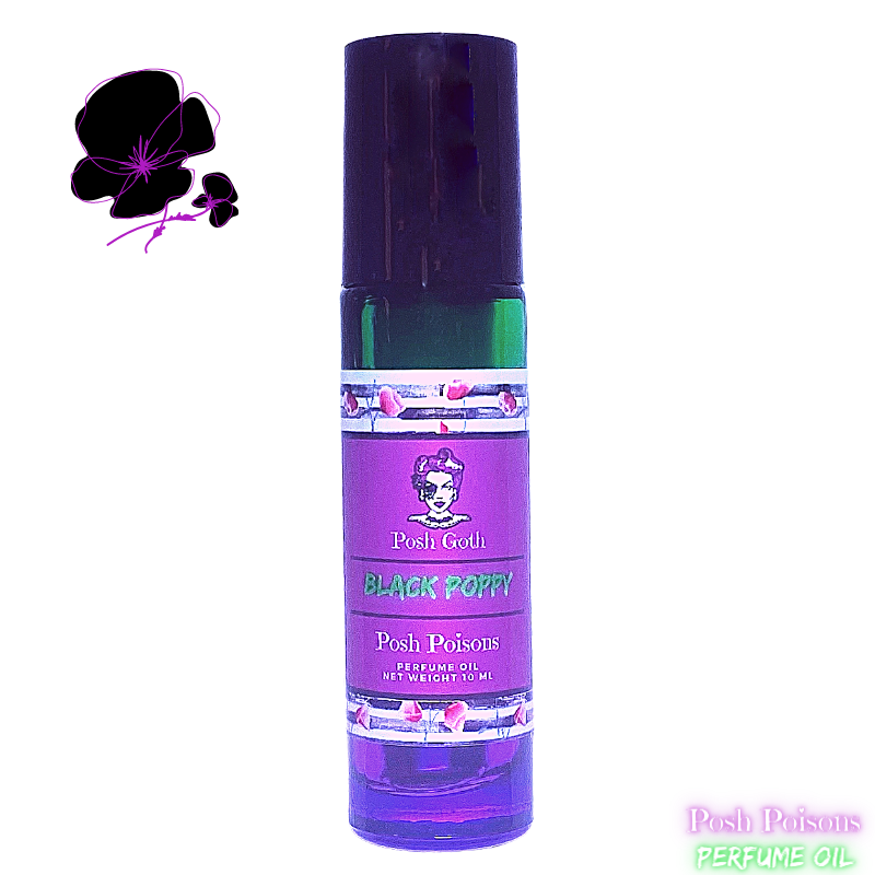 Black Poppy Opium Scented Gothic Roller Ball Perfume 10 mL - Posh Goth - Gothic Perfume 