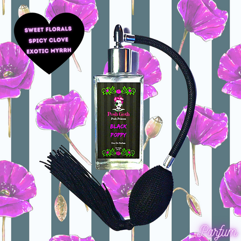 Black Poppy Musk Scented Gothic Perfume 50 ml bulb spray - Posh Goth - Goth Perfume 