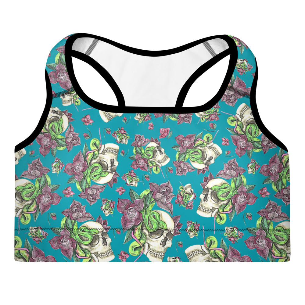 BEAUTY IN DEATH Skull, Snake and Roses Padded Sports Bra