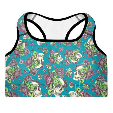 BEAUTY IN DEATH Skull, Snake and Roses Padded Sports Bra - Posh Goth -  