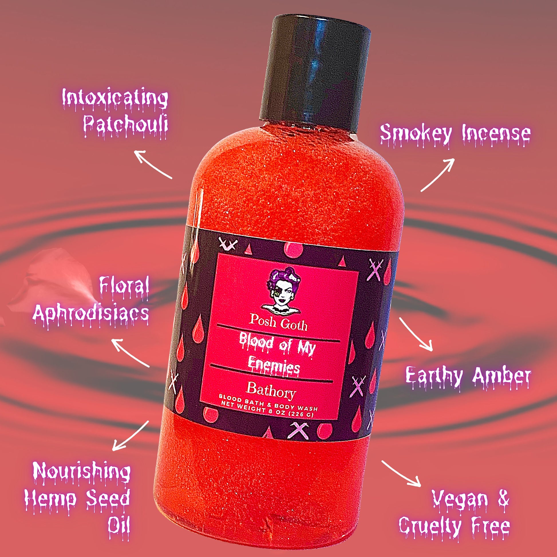 Blood of my Enemies Shimmering Bubble Bath and Body Wash 8 oz - Posh Goth -  