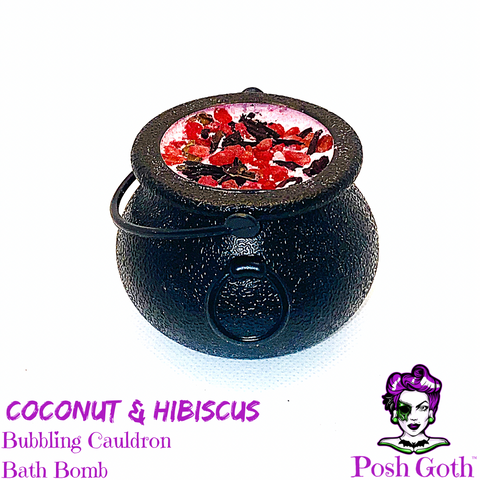 Tropical Hibiscus and Coconut Scent Bubbling Cauldron Bath Bomb - Posh Goth - Goth Bath Bomb 