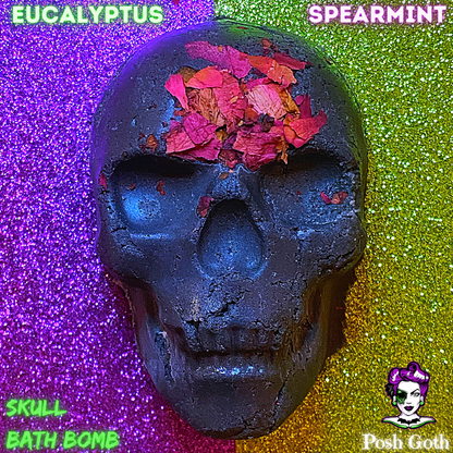 LARGE 6 Oz Skull Bath Bomb - Eucalyptus and Spearmint Scented with real rose petals - Posh Goth -  