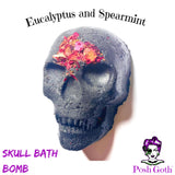 LARGE 6 Oz Skull Bath Bomb - Eucalyptus and Spearmint Scented with real rose petals - Posh Goth -  